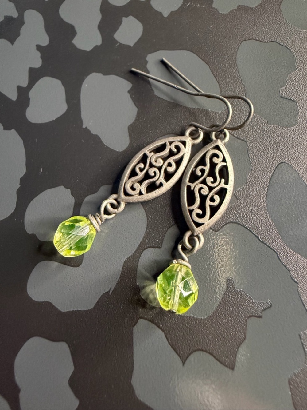 Filigree Drop Earrings with Yellow Crystal Beads